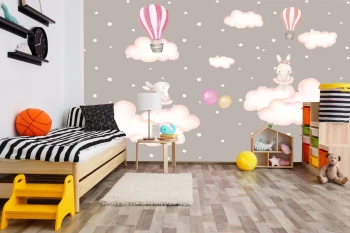  Fototapeta dla dzieci króliczki na chmurkach dwk026