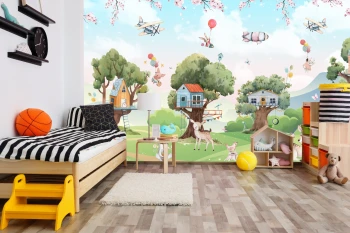  Fototapeta dla dzieci sarenki, króliczki, baloniki dwk003