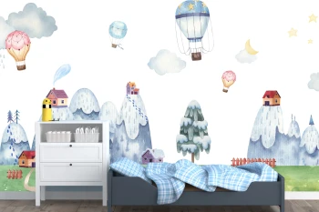  Fototapeta dla dzieci góry, balony, akwarela dwk022