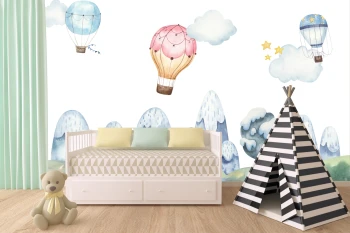  Fototapeta dla dzieci góry, balony, akwarela dwk023