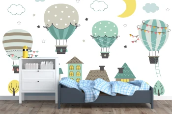  Fototapeta dla dzieci balony nad domami dwk025