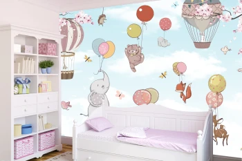  Fototapeta dla dzieci zwierzątka z balonami dwk009