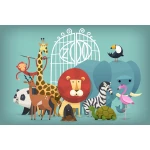  Fototapeta dla dzieci safari, lew, żyrafa, słoń zebra, dwk027