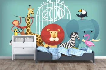  Fototapeta dla dzieci safari, lew, żyrafa, słoń zebra, dwk027