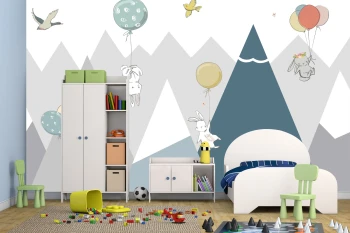  Fototapeta dla dzieci króliczki, balony, góry dwk013