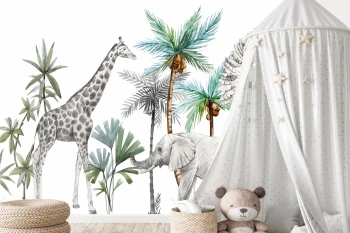  Fototapeta dla dzieci żyrafa i słoń dwk047