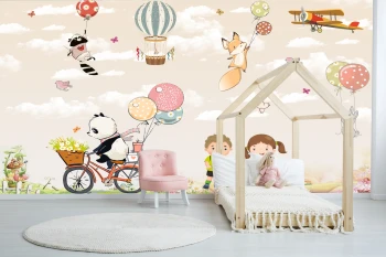  Fototapeta dla dzieci  zwierzątka z balonami dwk004