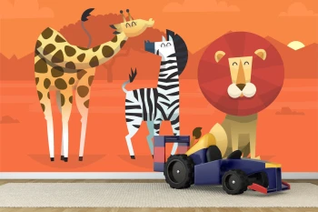  Fototapeta dla dzieci safari, lew, żyrafa, zebra, dwk028