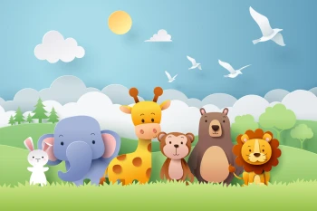   Fototapeta dla dzieci safari, lew, żyrafa, słoń zebra, dwk032