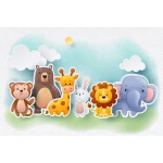  Fototapeta dla dzieci safari, lew, żyrafa, słoń , dwk033