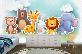  Fototapeta dla dzieci safari, lew, żyrafa, słoń , dwk033