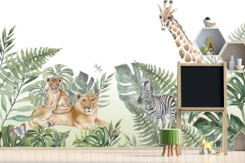   Fototapeta dla dzieci safari, lew, żyrafa,  zebra, dwk035