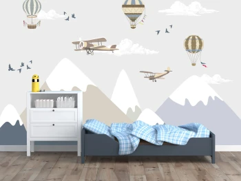  Fototapeta dla dzieci góry, samoloty, balony dwk005