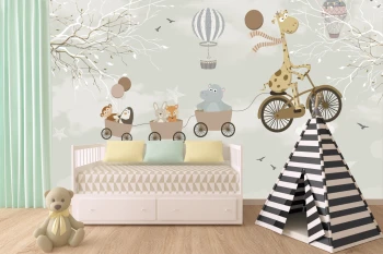  Fototapeta dla dzieci żyrafa i przyjaciele dwk007