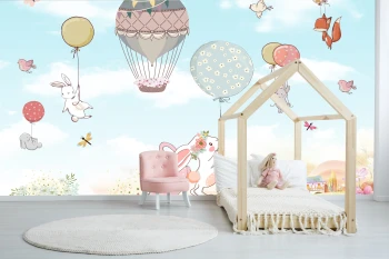  Fototapeta dla dzieci króliczki z balonami dwk008