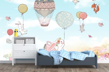  Fototapeta dla dzieci króliczki z balonami dwk016