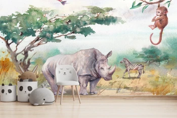  Fototapeta dla dzieci nosorożec na sawannie dwk042