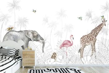  Fototapeta dla dzieci żyrafa, flaming i słoń dwk048