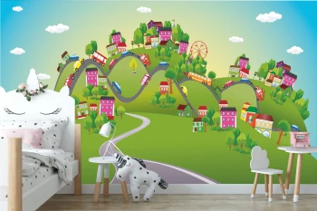  Fototapeta do pokoju dziecięcego miasto, góry, budowle dwk373