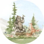  Naklejka tekstylna las, niedźwiedź mn007