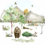  Naklejka tekstylna niedźwiedź, las mn010