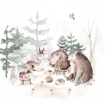  Naklejka tekstylna niedźwiedź, las mn012