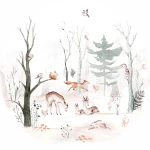  Naklejka tekstylna sarenka, sowa, wiewiórka mn014