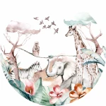  Naklejka tekstylna słoń, zebra, żyrafa mn017