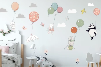  Naklejki tkaninowe zestaw 12 zwierzątka z balonami
