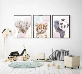  Zestaw 3 plakatów dla dzieci panda, słoń mp013