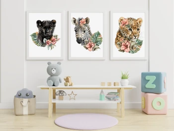  Zestaw 3 plakatów dla dzieci zebra, puma, lampart mp067