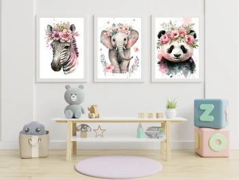  Zestaw 3 plakatów dla dzieci zebra, słoń, panda mp072