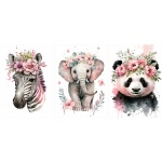 Zestaw 3 plakatów dla dzieci zebra, słoń, panda mp072