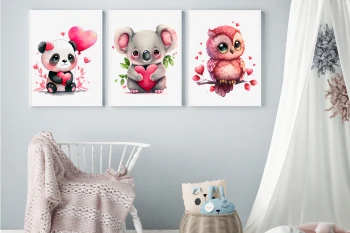  Zestaw 3 plakatów do pokoju dziecięcego koala, panda, sówka mp134